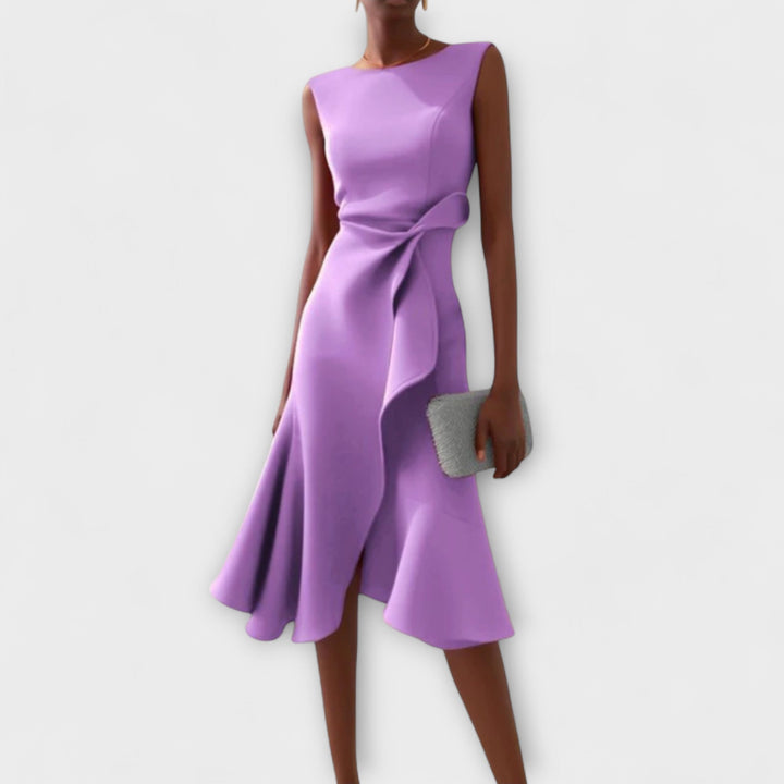 Eleanor | Women's Draped Asymmetric Midi Dress