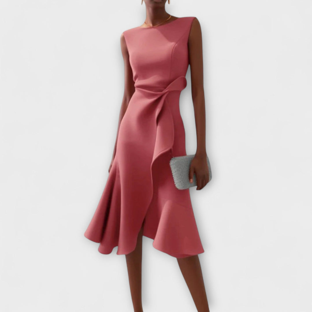 Eleanor | Women's Draped Asymmetric Midi Dress