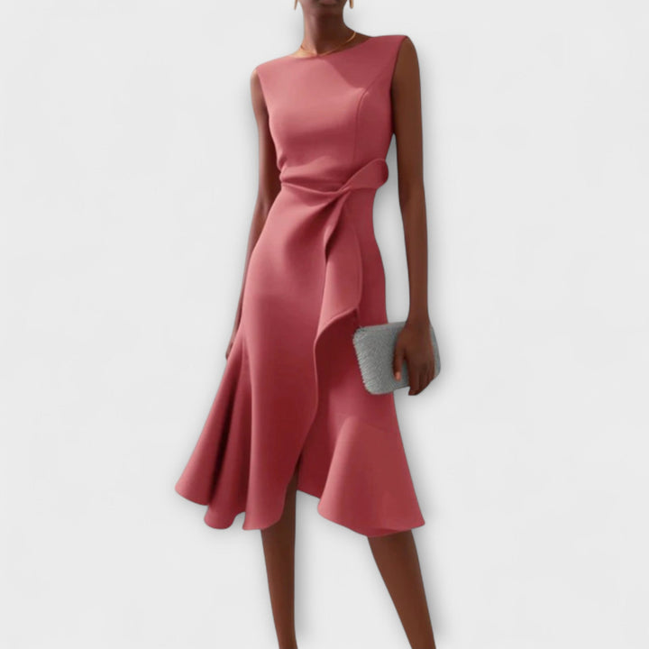 Eleanor | Women's Draped Asymmetric Midi Dress