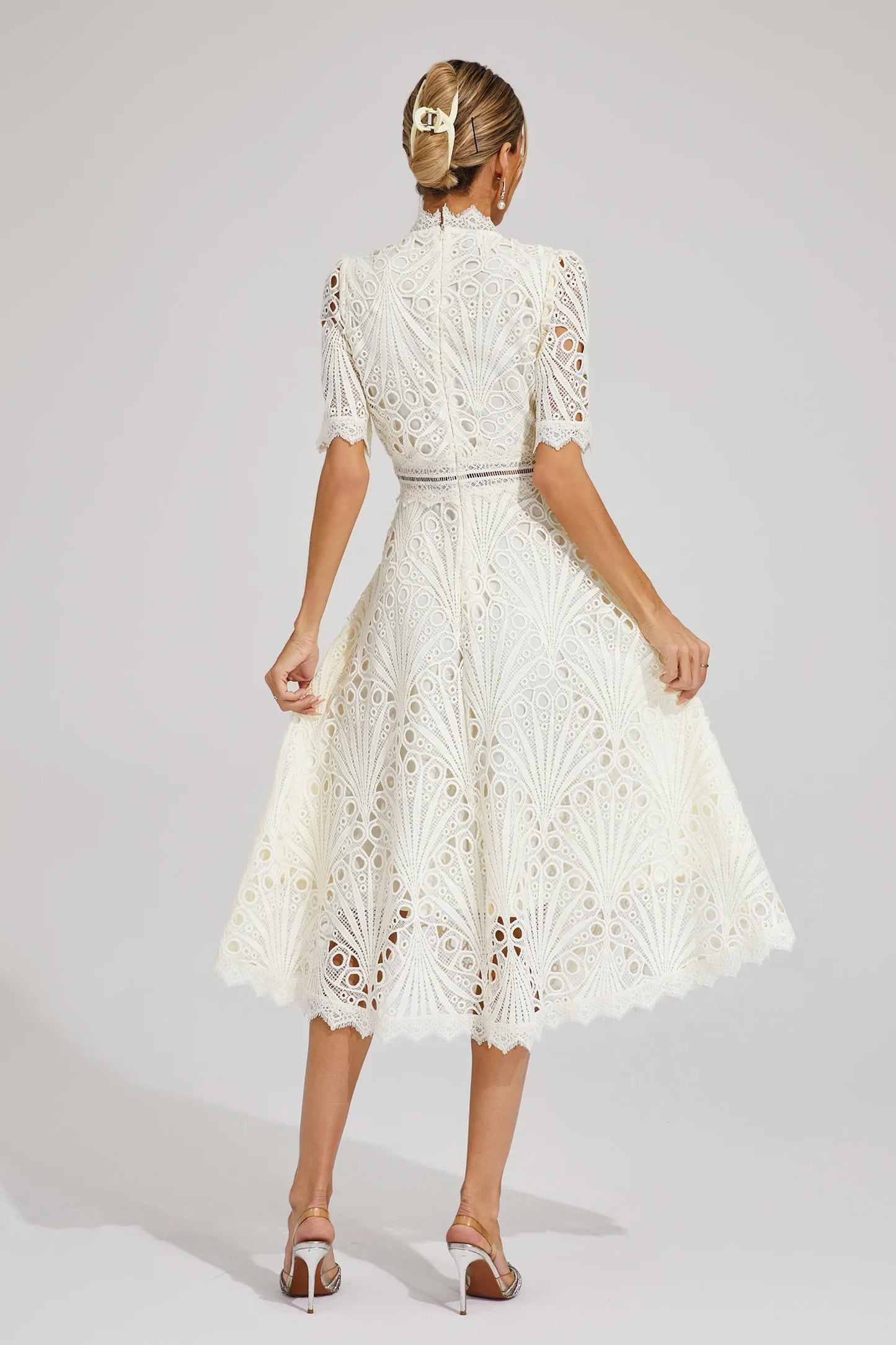 Astrid | Women's Elegant Lace Pattern Midi Dress