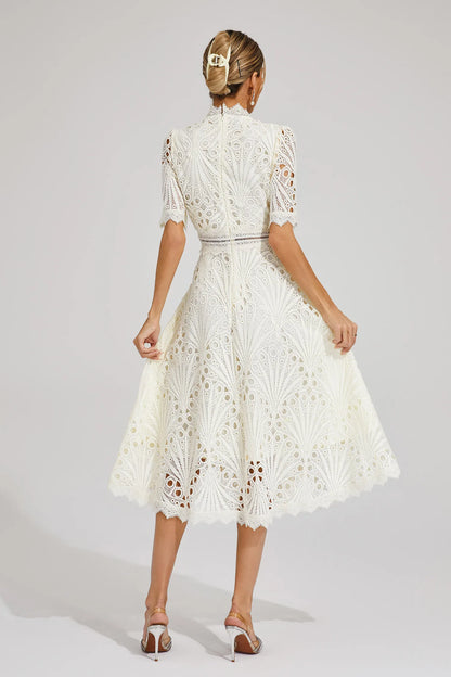 Astrid | Women's Elegant Lace Pattern Midi Dress