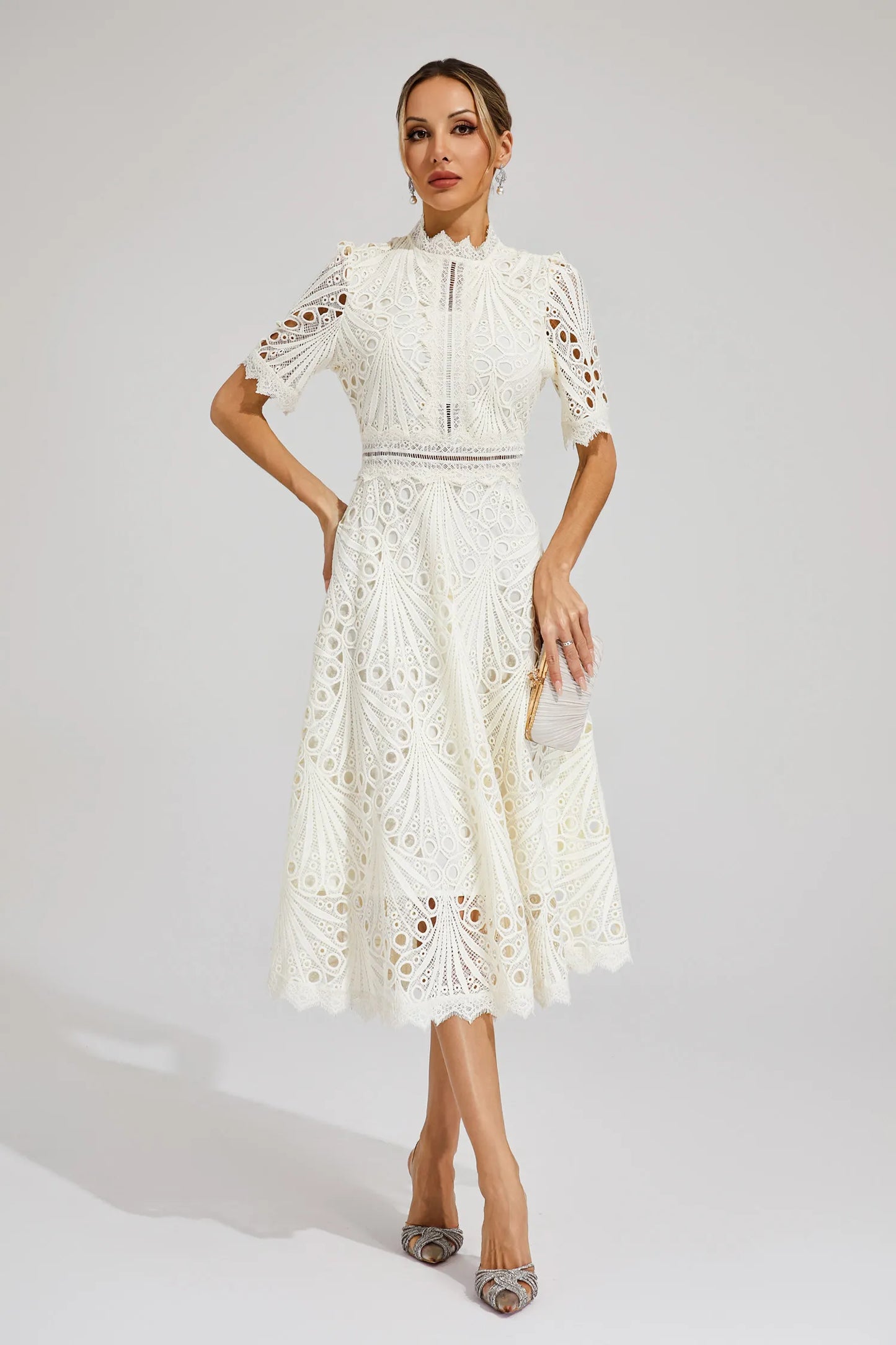 Astrid | Women's Elegant Lace Pattern Midi Dress
