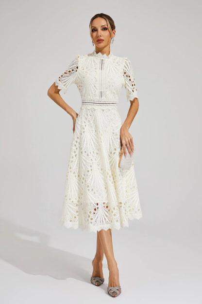 Astrid | Women's Elegant Lace Pattern Midi Dress