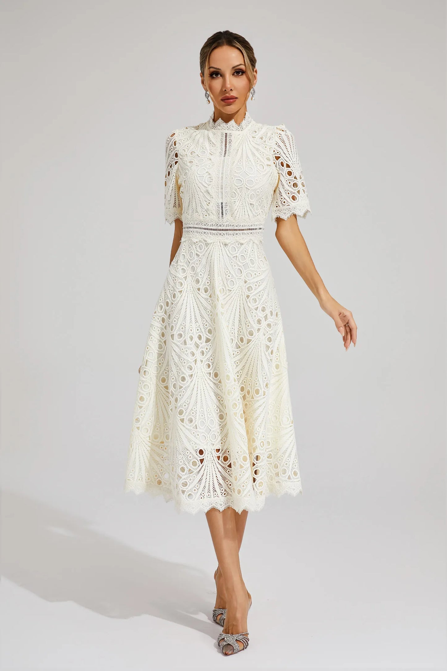 Astrid | Women's Elegant Lace Pattern Midi Dress