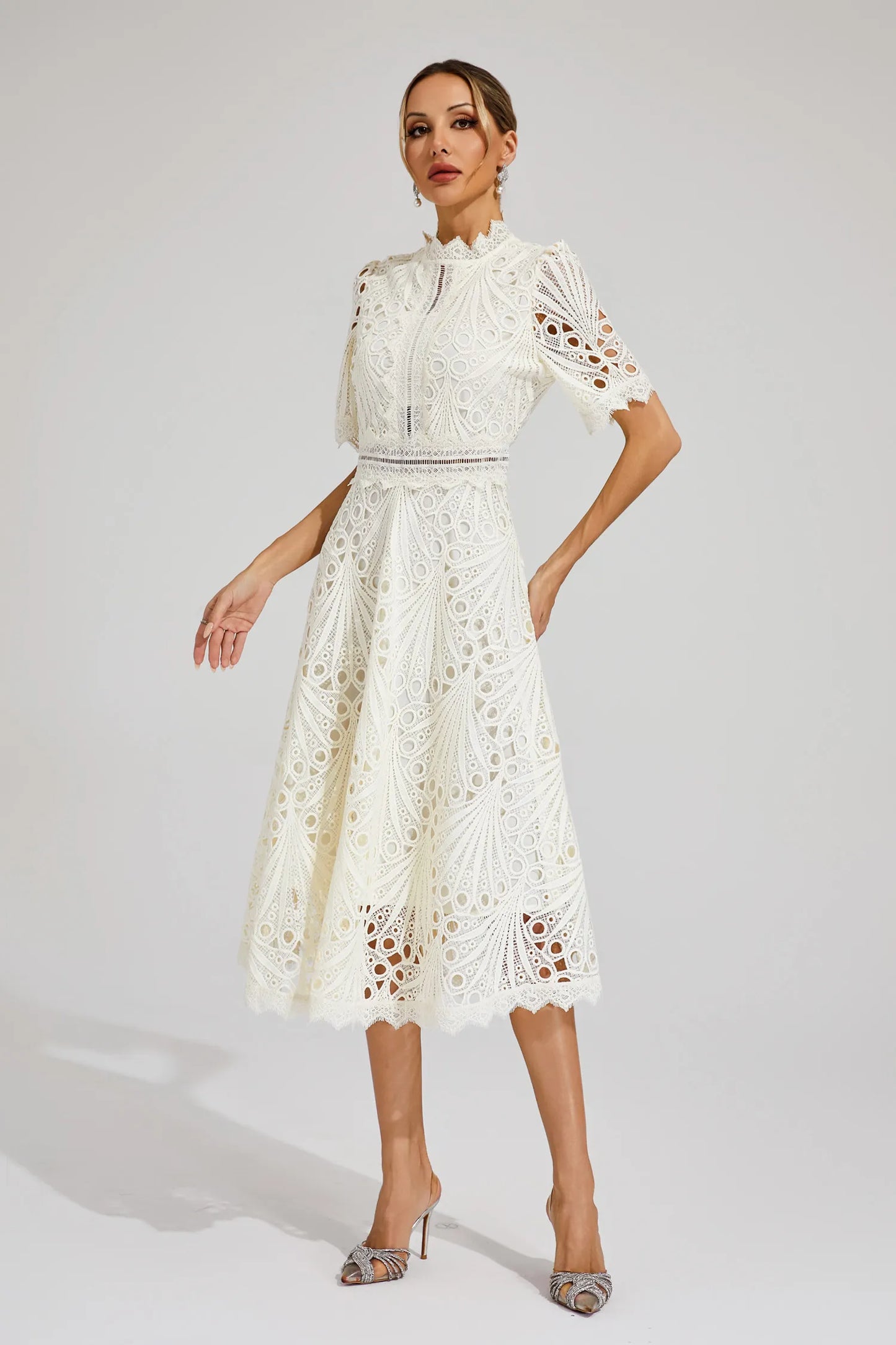 Astrid | Women's Elegant Lace Pattern Midi Dress