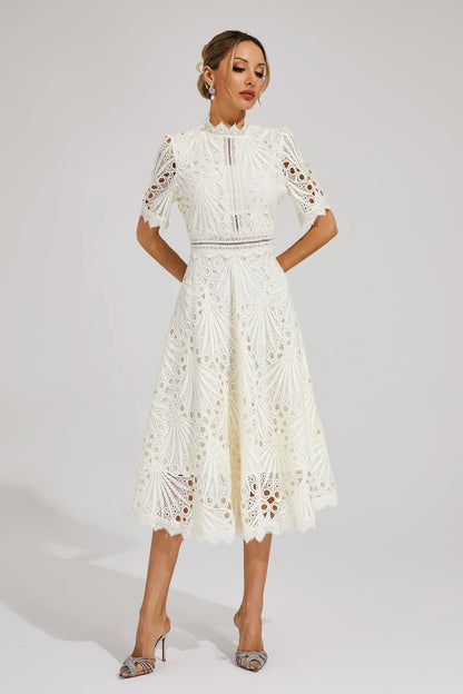 Astrid | Women's Elegant Lace Pattern Midi Dress