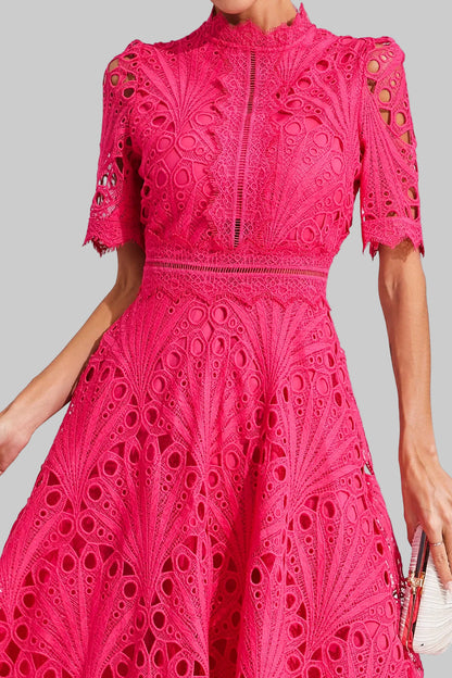 Astrid | Women's Elegant Lace Pattern Midi Dress