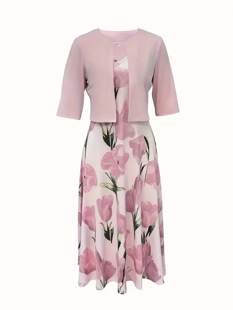Nika | Women’s Sophisticated Floral Maxi Dress With Cardigan