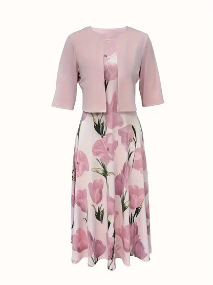 Nika | Women’s Sophisticated Floral Maxi Dress With Cardigan