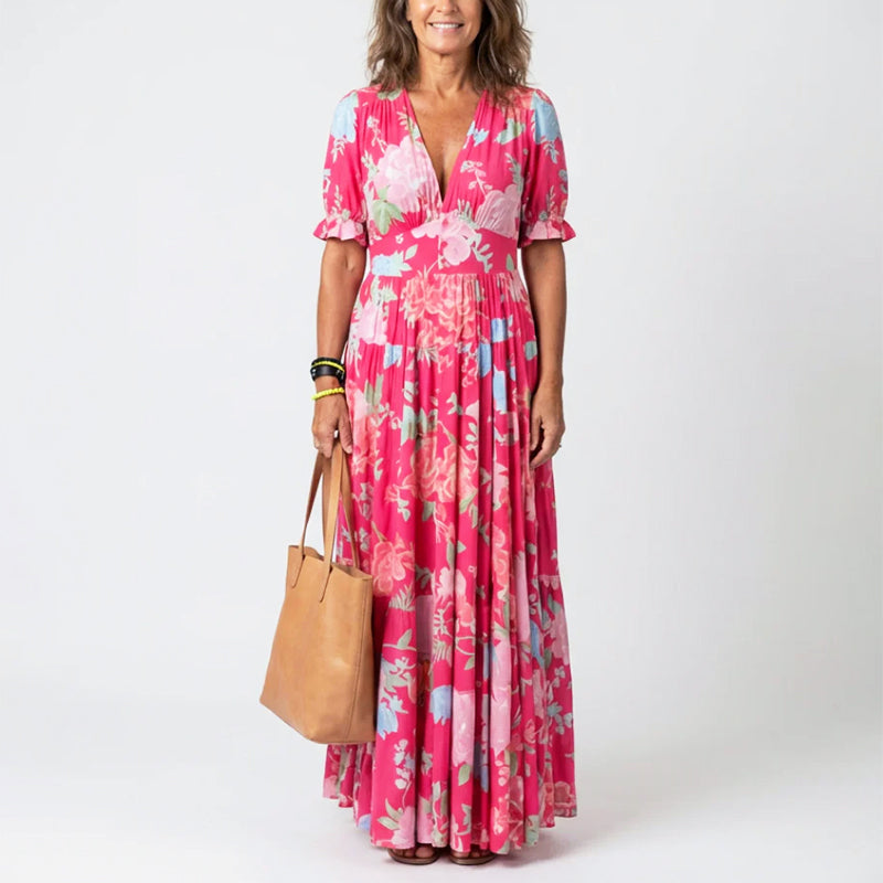 Eithne | Women's Summer Floral V-Neck Long Dress
