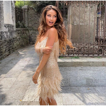Eithne | Women's Feathered Sleeveless Mini Dress