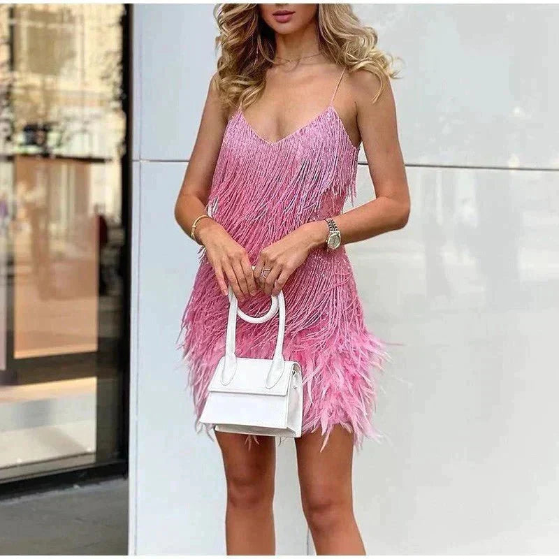Eithne | Women's Feathered Sleeveless Mini Dress