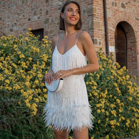 Eithne | Women's Feathered Sleeveless Mini Dress