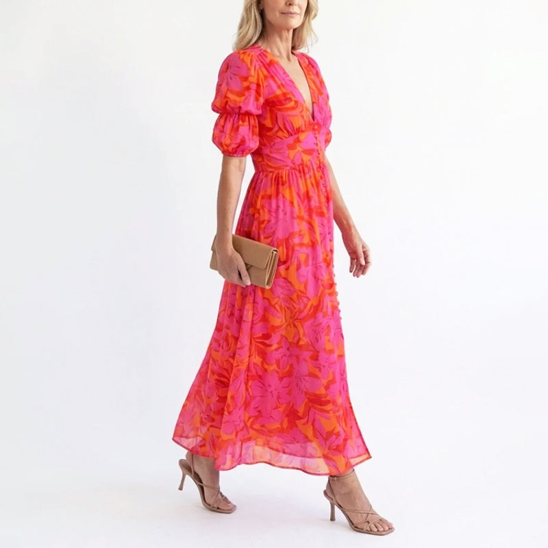 Zoe | Women's Elegant Puff Sleeve Floral Summer Dress