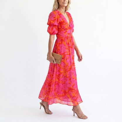 Zoe | Women's Elegant Puff Sleeve Floral Summer Dress