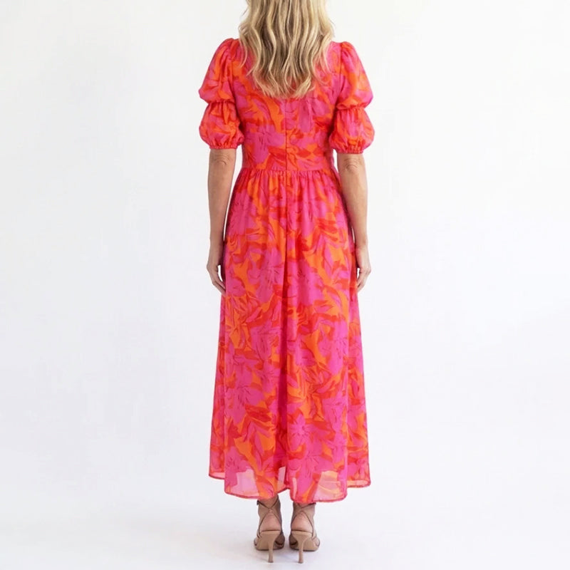 Zoe | Women's Elegant Puff Sleeve Floral Summer Dress