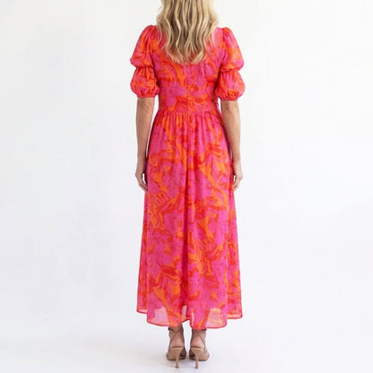 Zoe | Women's Elegant Puff Sleeve Floral Summer Dress