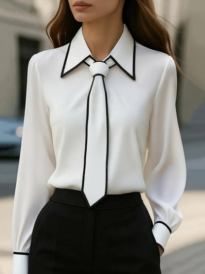 Riona | Women Classic Contrast Tie Blouse