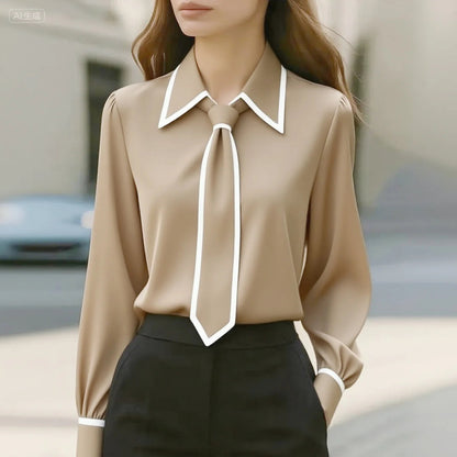 Riona | Women Classic Contrast Tie Blouse
