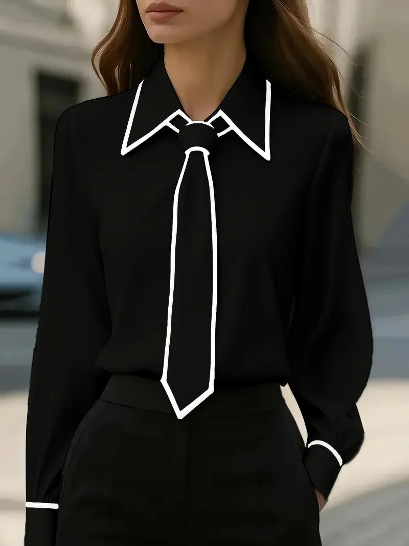 Riona | Women Classic Contrast Tie Blouse