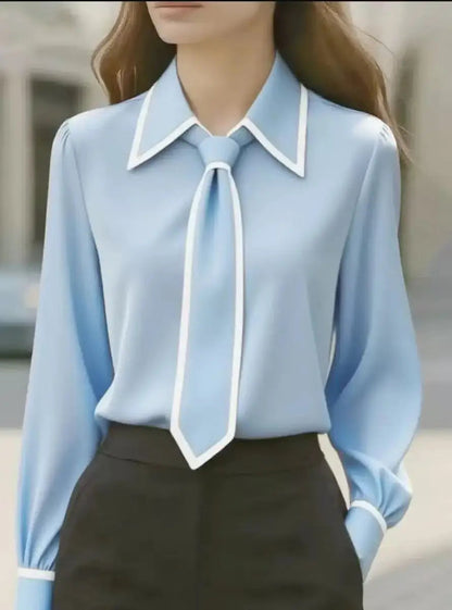 Riona | Women Classic Contrast Tie Blouse