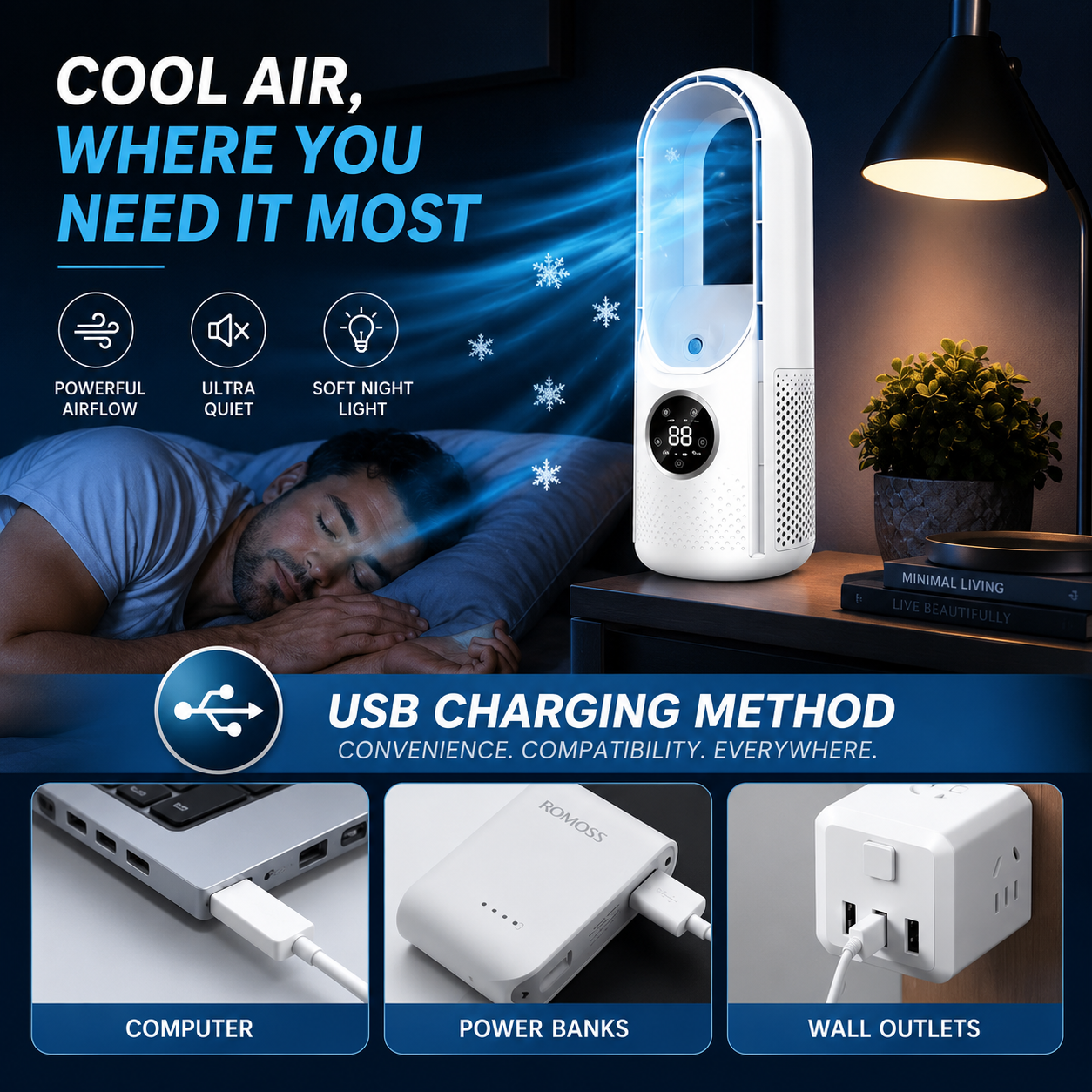 Portable Tower Fan | Bladeless Portable For Summer