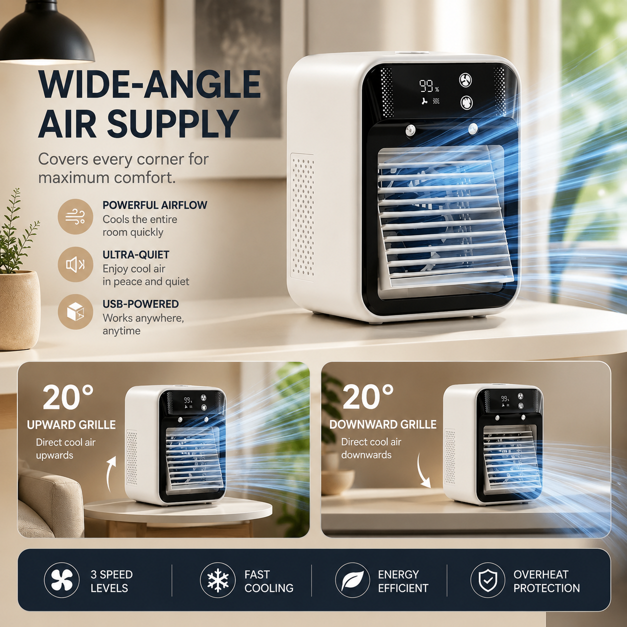 Ac Portable Air Cooler Fan | Evaporative Cooling Water Tank