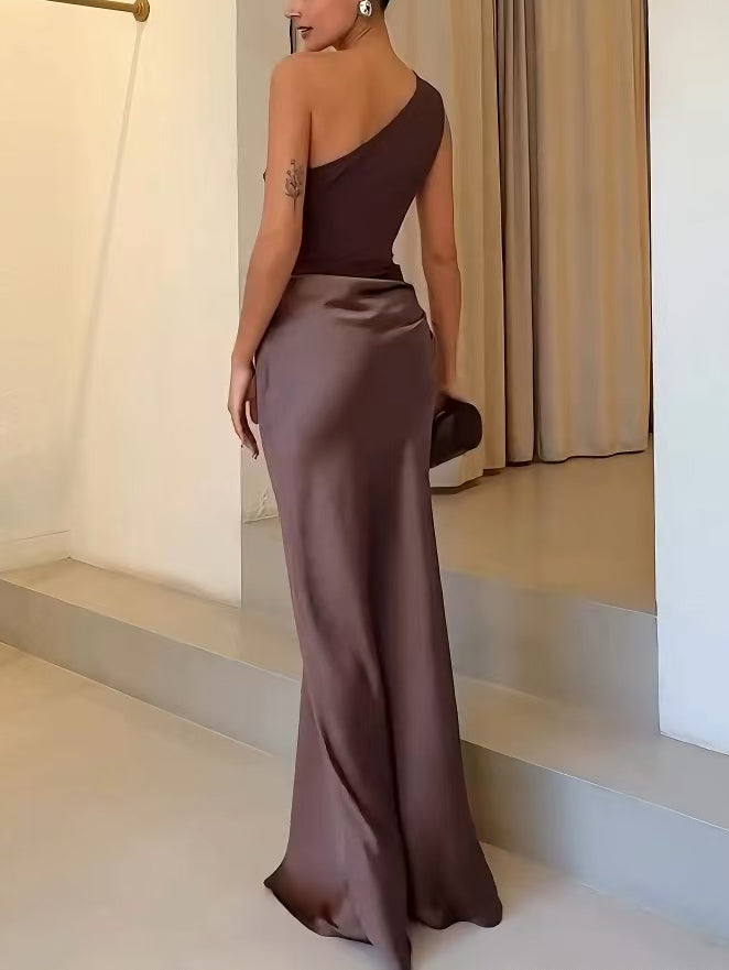 Nicoline | Women’s Satin One-Shoulder Maxi Dress