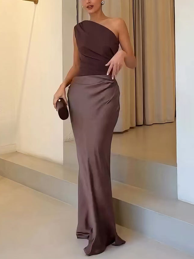 Nicoline | Women’s Satin One-Shoulder Maxi Dress