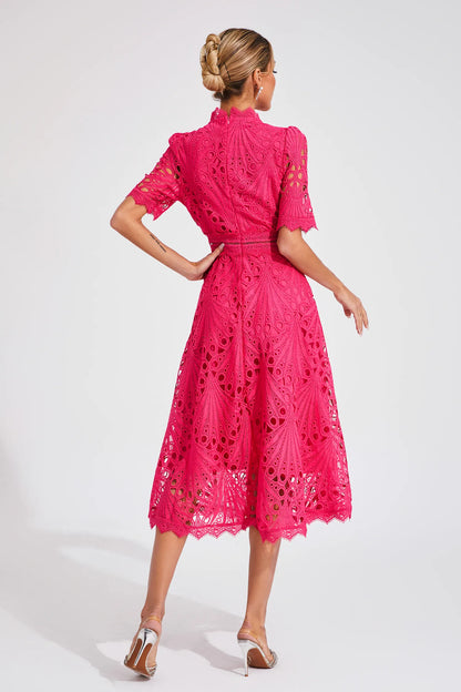Astrid | Women's Elegant Lace Pattern Midi Dress