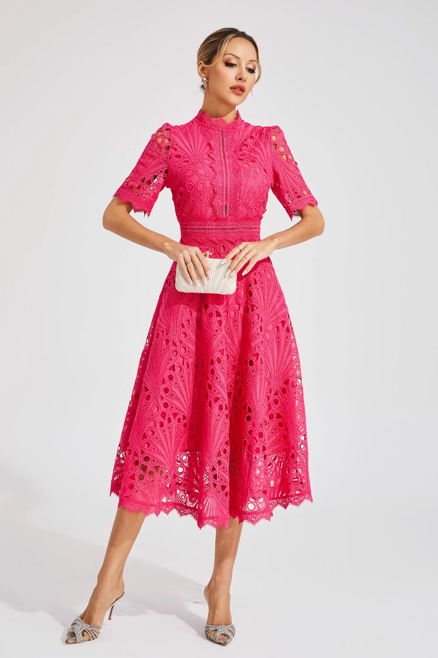 Astrid | Women's Elegant Lace Pattern Midi Dress