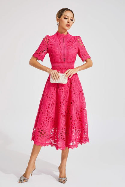 Astrid | Women's Elegant Lace Pattern Midi Dress