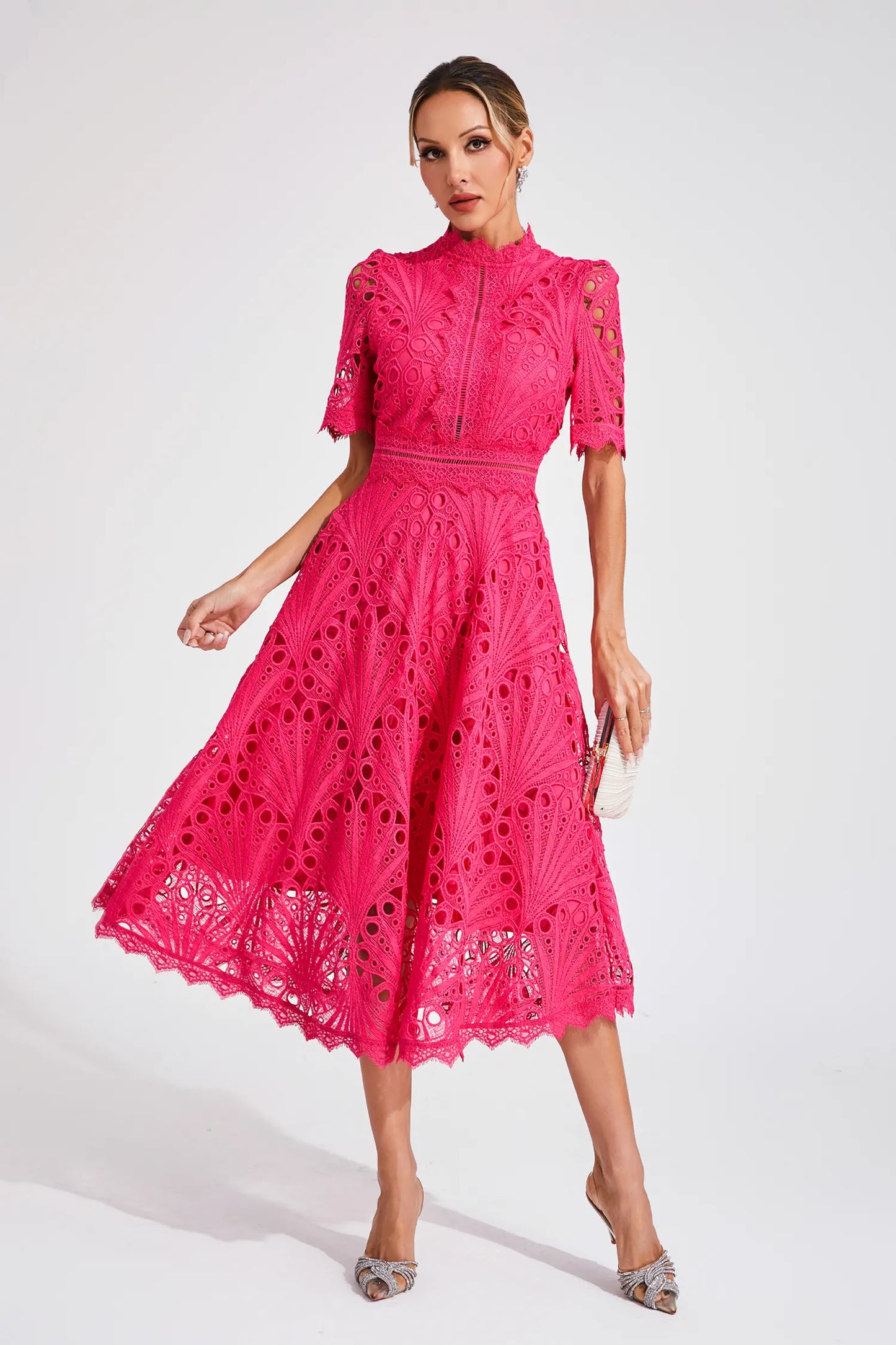 Astrid | Women's Elegant Lace Pattern Midi Dress