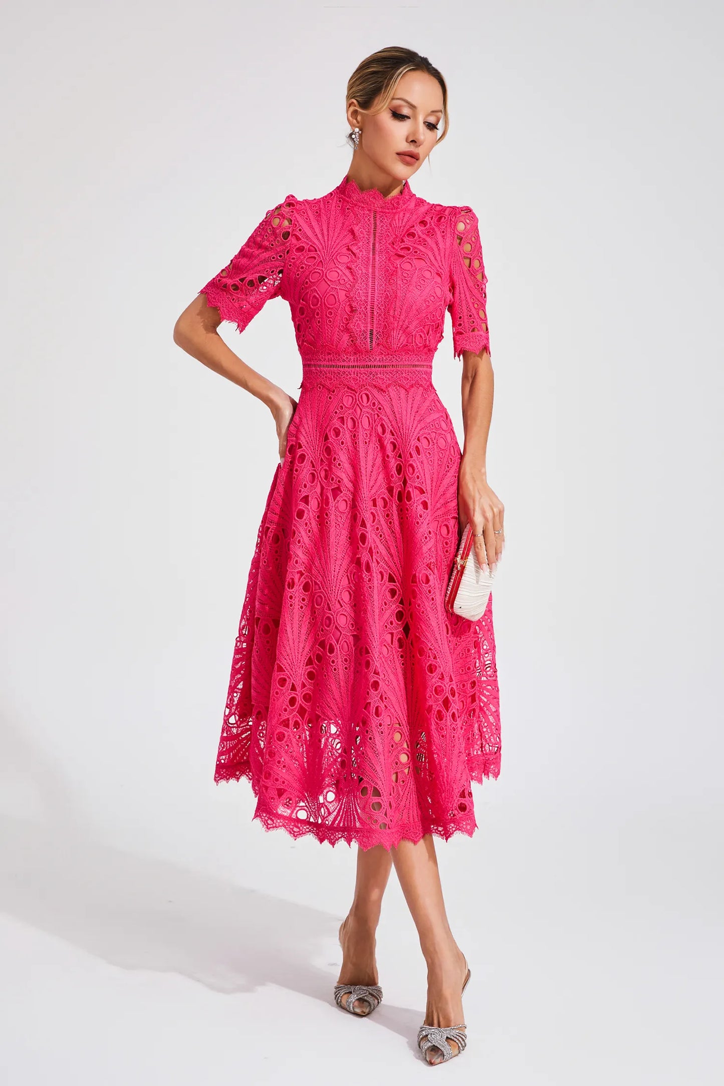 Astrid | Women's Elegant Lace Pattern Midi Dress