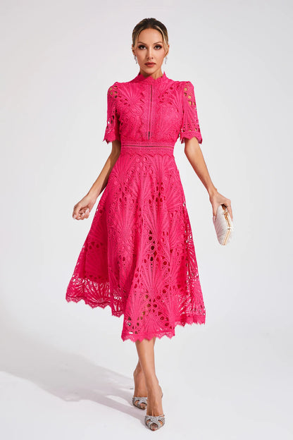 Astrid | Women's Elegant Lace Pattern Midi Dress