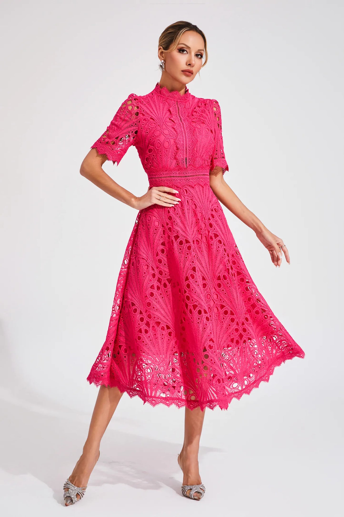 Astrid | Women's Elegant Lace Pattern Midi Dress