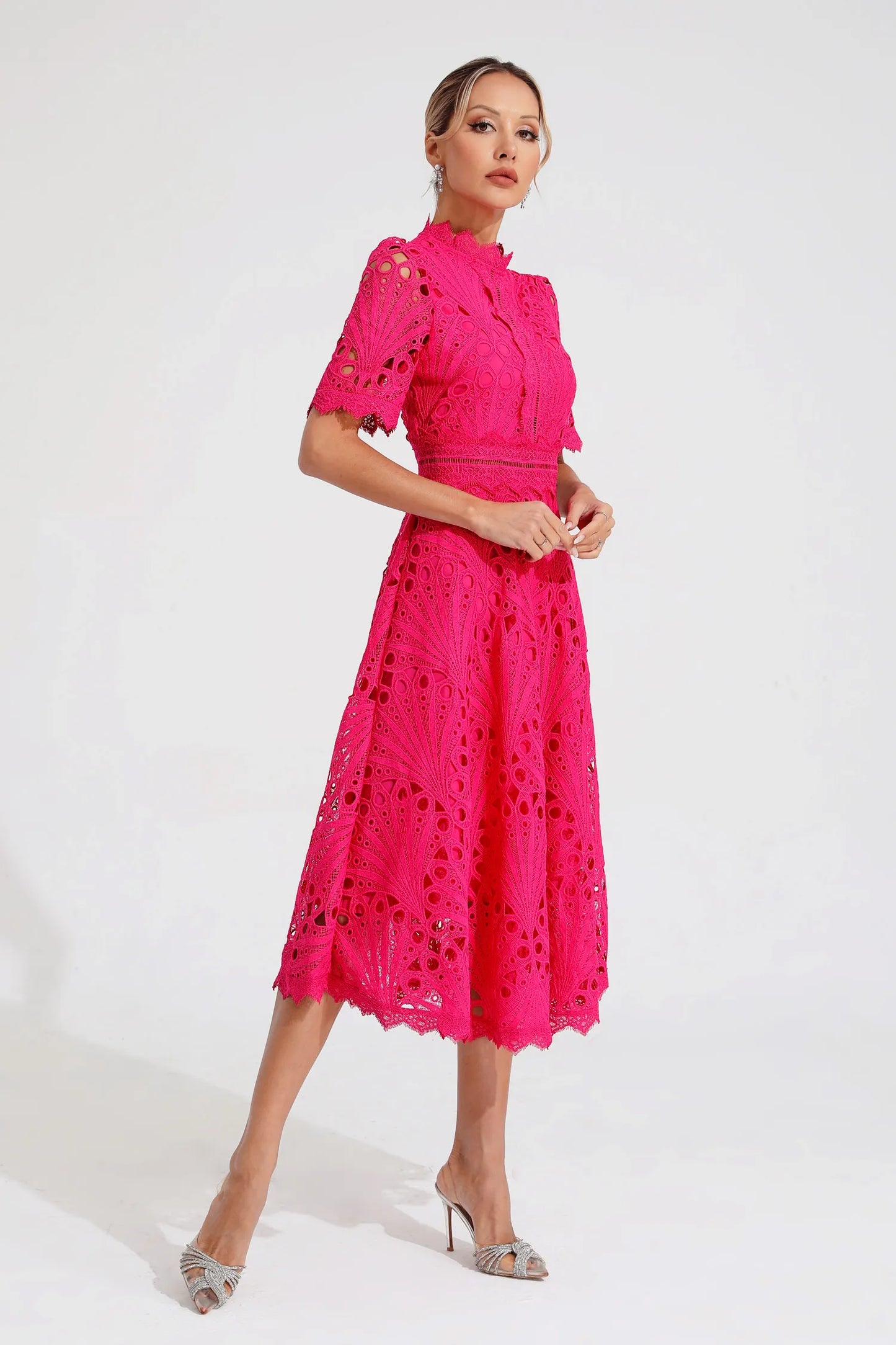 Astrid | Women's Elegant Lace Pattern Midi Dress
