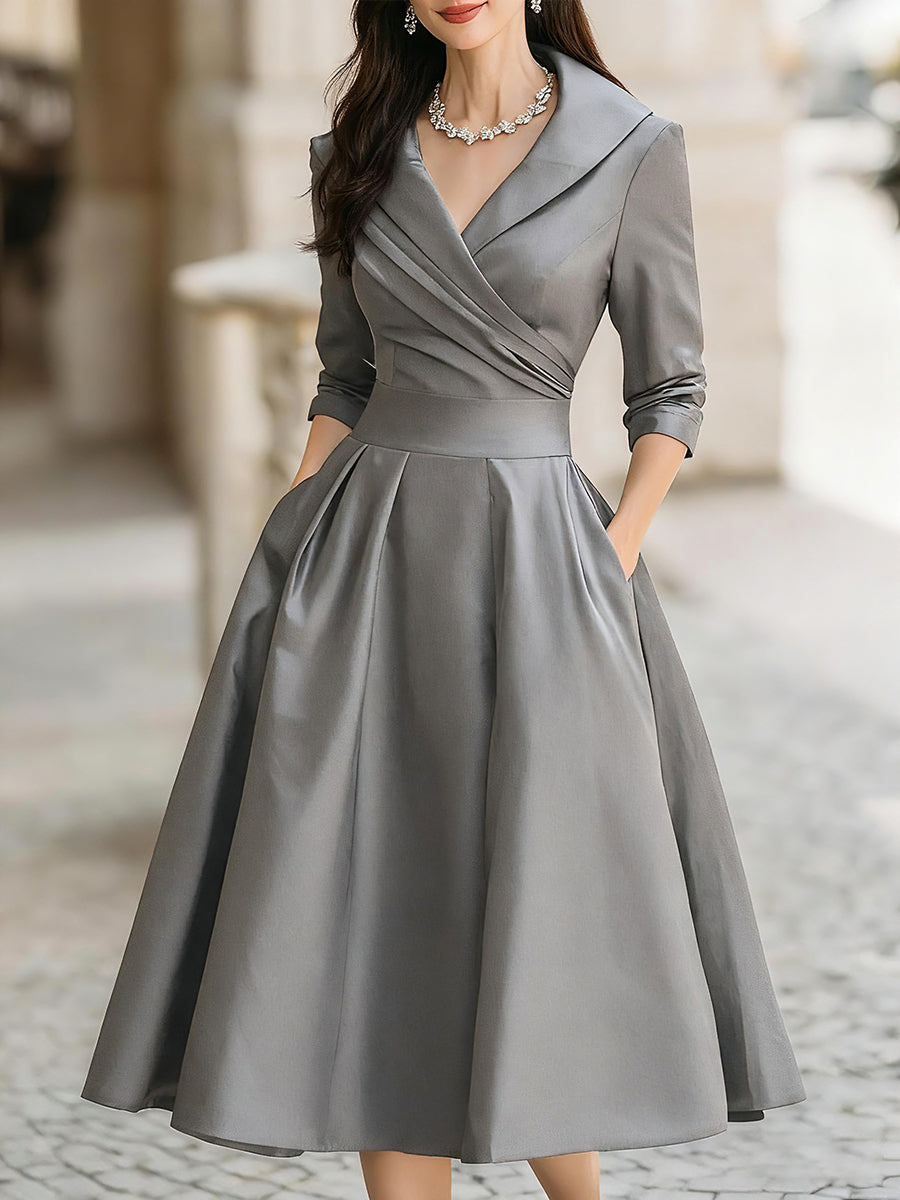 Freya | Women Evening Wrap Collar Midi Dress