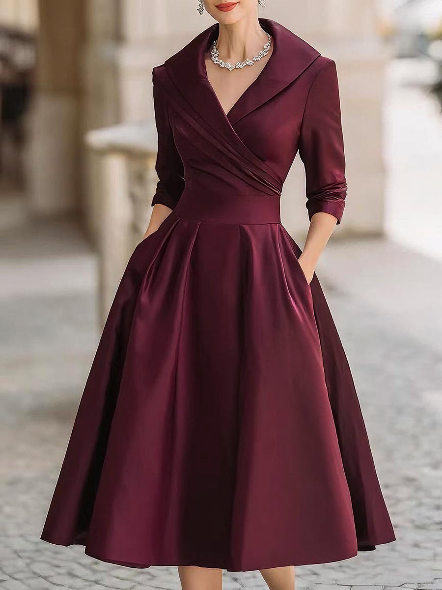 Freya | Women Evening Wrap Collar Midi Dress