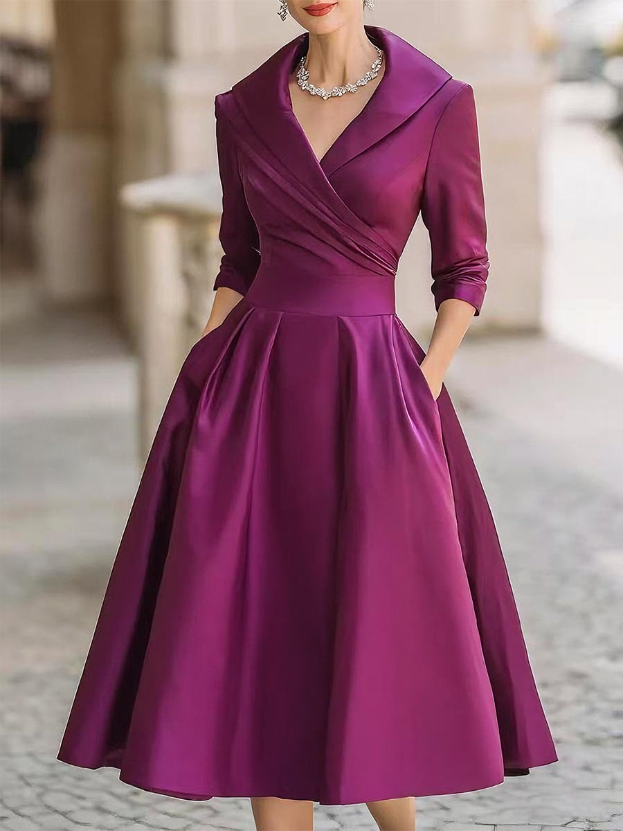 Freya | Women Evening Wrap Collar Midi Dress