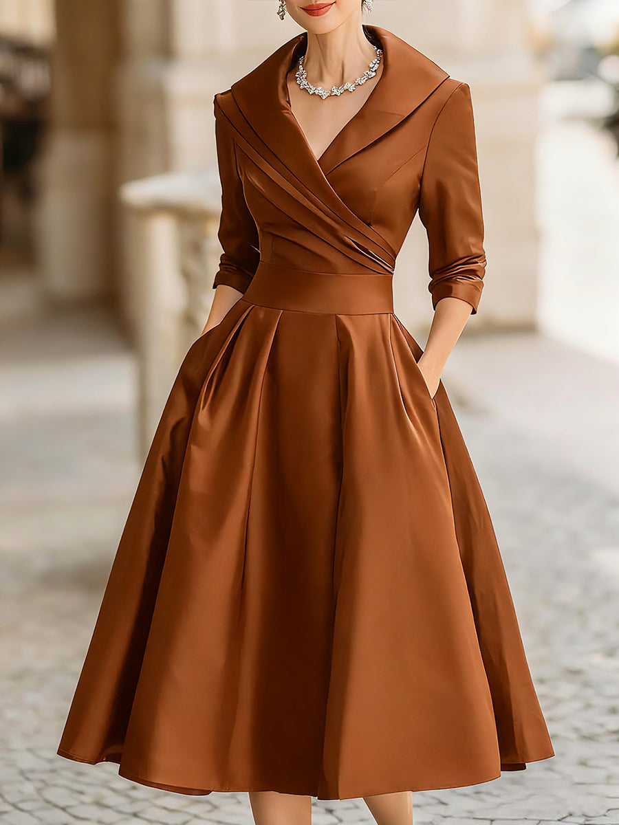 Freya | Women Evening Wrap Collar Midi Dress