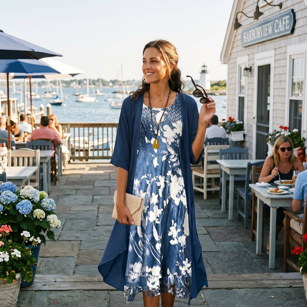 Nikola | Women's Printed Boho Midi Dress With Cardigan Set