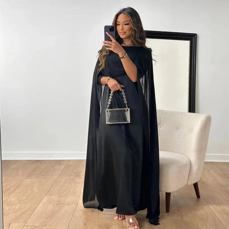 Henrietta | Women Cape Detail Wedding Guest Maxi Dress