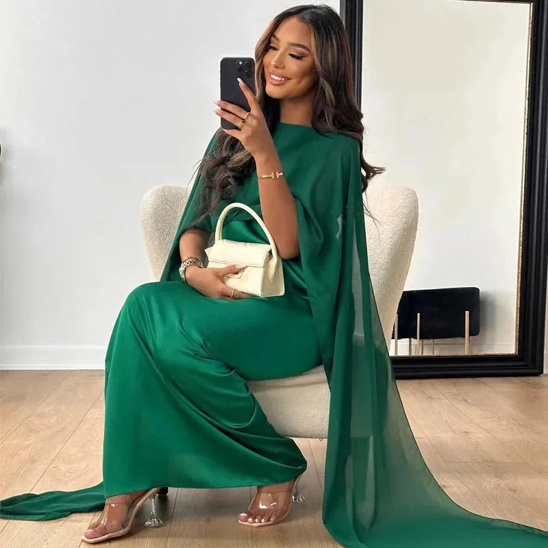 Henrietta | Women Cape Detail Wedding Guest Maxi Dress