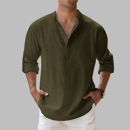 Finbarr | Men's Summer Relaxed Fit Long Sleeve Henley Shirt