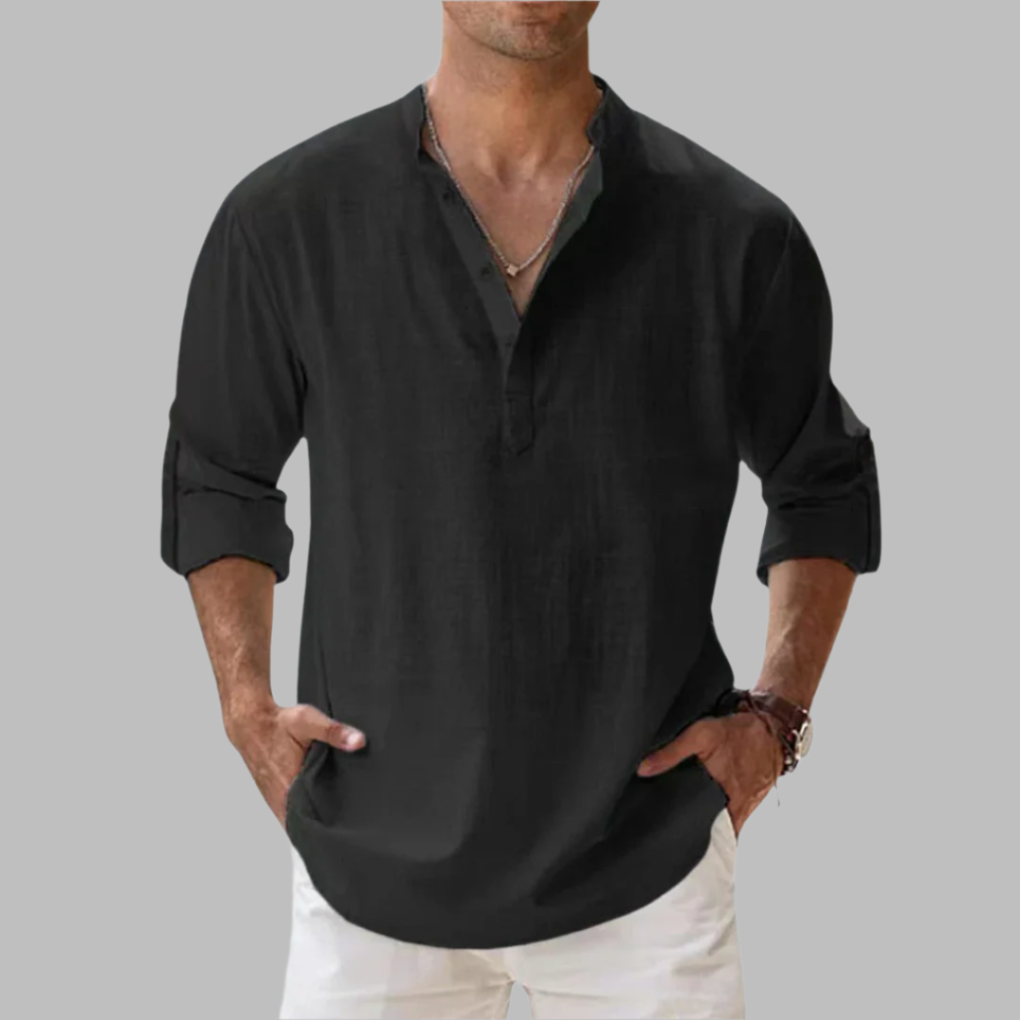 Finbarr | Men's Summer Relaxed Fit Long Sleeve Henley Shirt
