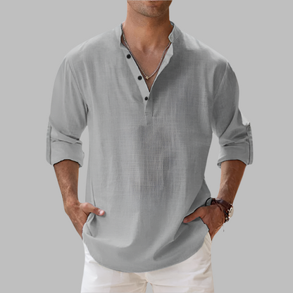 Finbarr | Men's Summer Relaxed Fit Long Sleeve Henley Shirt