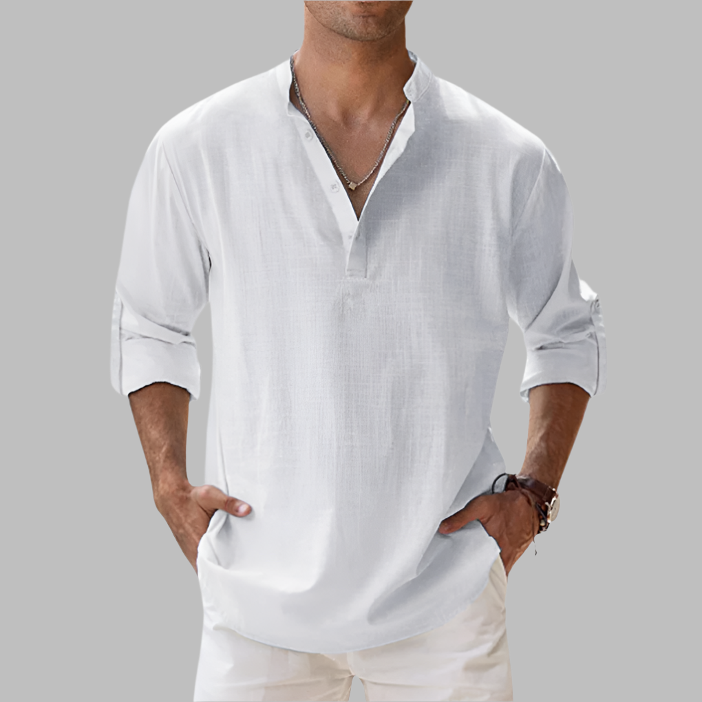 Finbarr | Men's Summer Relaxed Fit Long Sleeve Henley Shirt