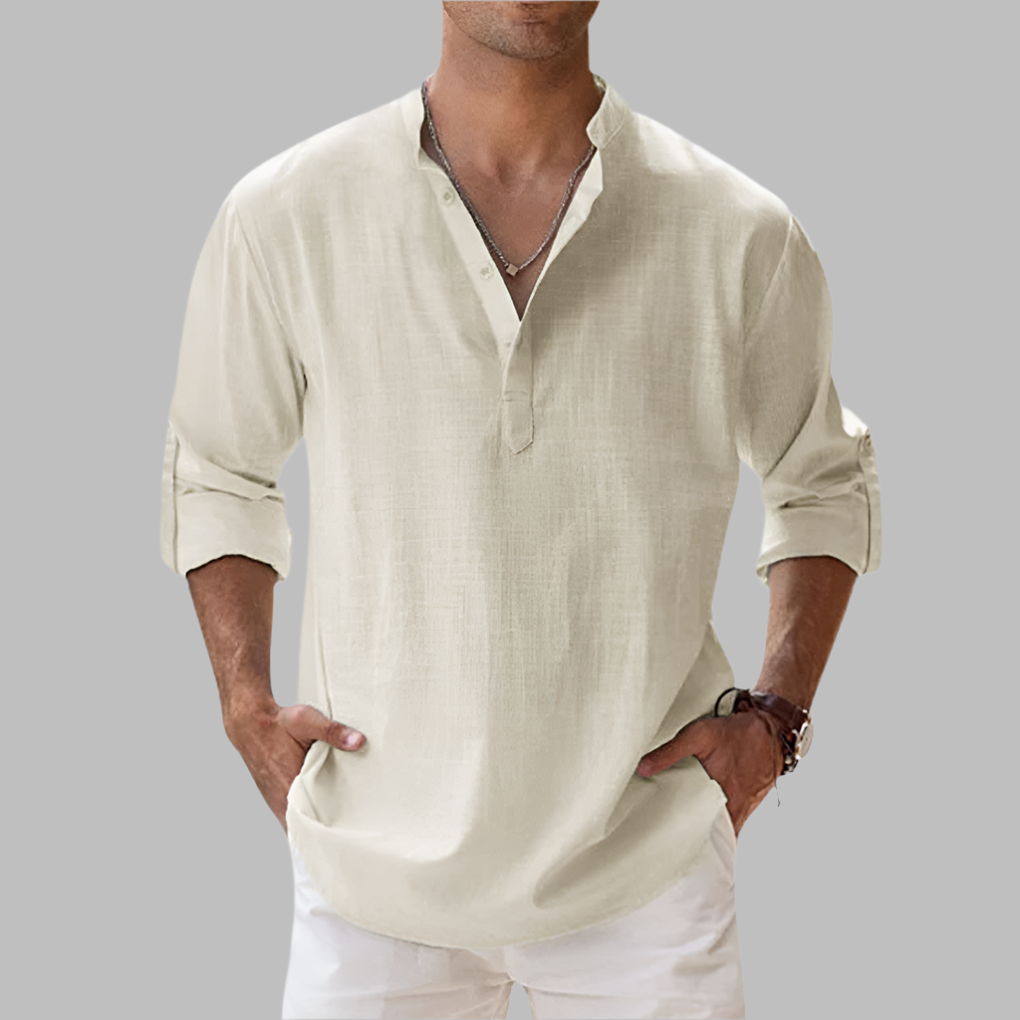 Finbarr | Men's Summer Relaxed Fit Long Sleeve Henley Shirt