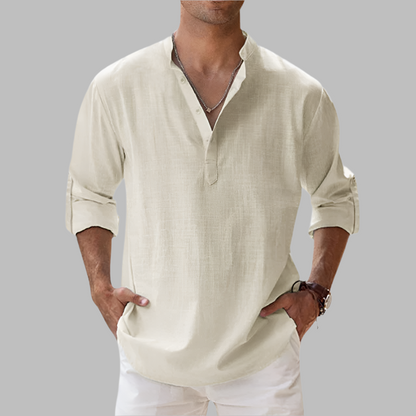 Finbarr | Men's Summer Relaxed Fit Long Sleeve Henley Shirt